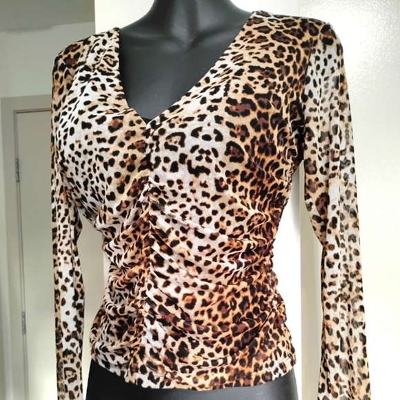 Lulus 90's Sheer Leopard Print Long Sleeve Top - Picture 1 of 10